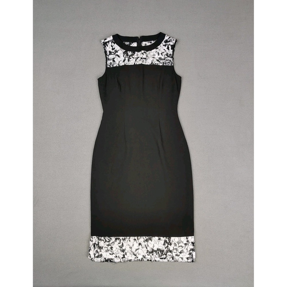 Antonio Melani Dress Size 0 Black White Sheath Cocktail Sleeveless Romantic